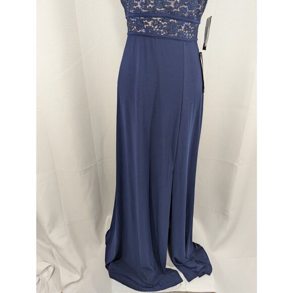 NWT@$109! NIGHTWAY! FULL LENGTH NAVY BLUE LACE, CHIFFON & NUDE MAXI DRESS! SZ 10 - Picture 5 of 14